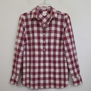 J. Crew Red & White Plaid Long Sleeve 100% Cotton Shirt M